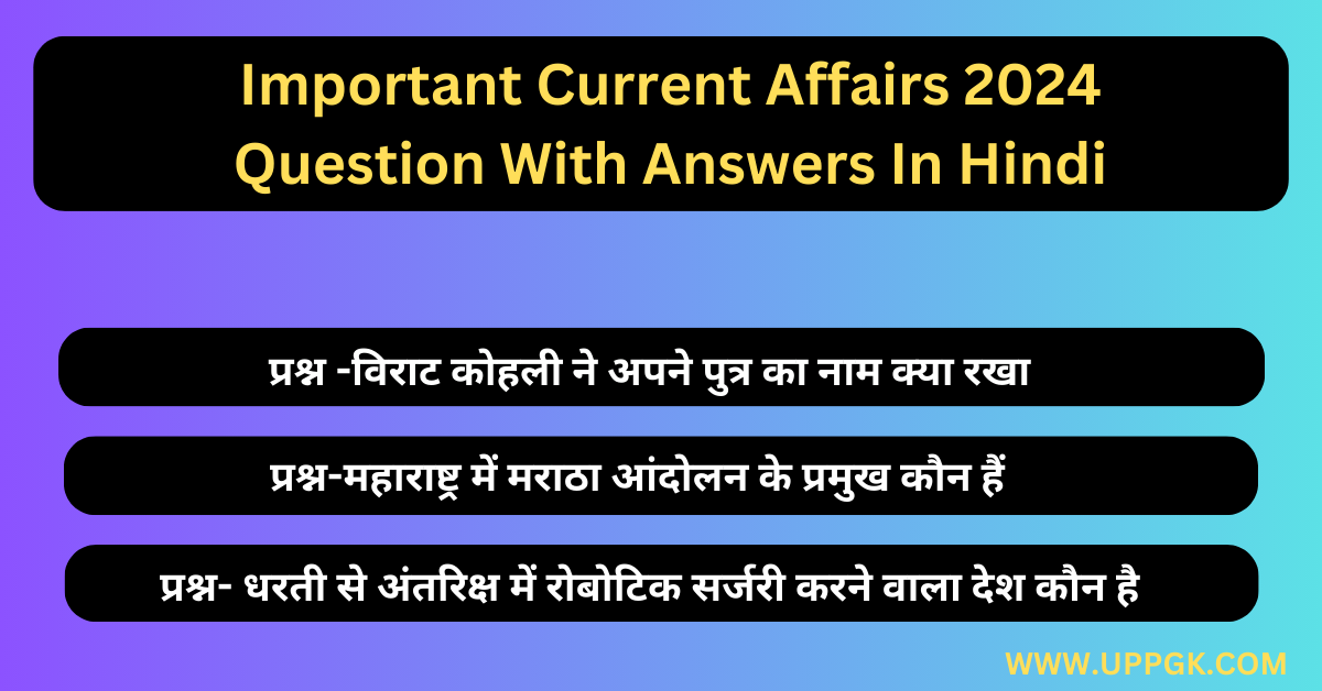 Important Current Affairs 2024 Question With Answers In Hindi