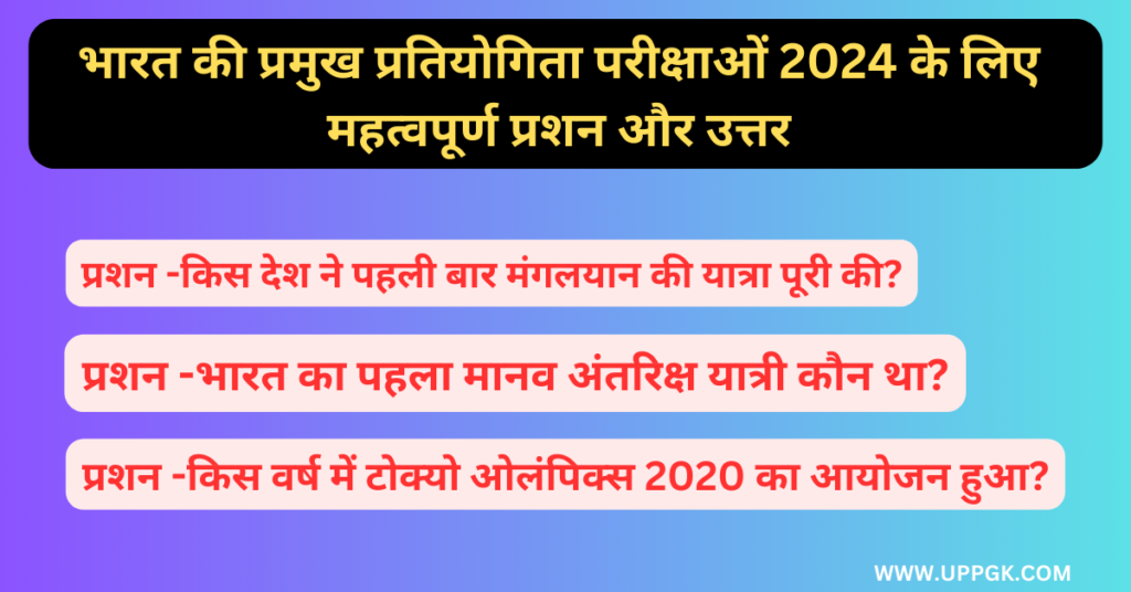 भारत की प्रमुख प्रतियोगिता परीक्षाओं 2024 के लिए महत्वपूर्ण प्रशन और उत्तर