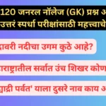 टॉप 120 जनरल नॉलेज (GK) प्रश्न आणि उत्तरं स्पर्धा परीक्षांसाठी महत्त्वाचे