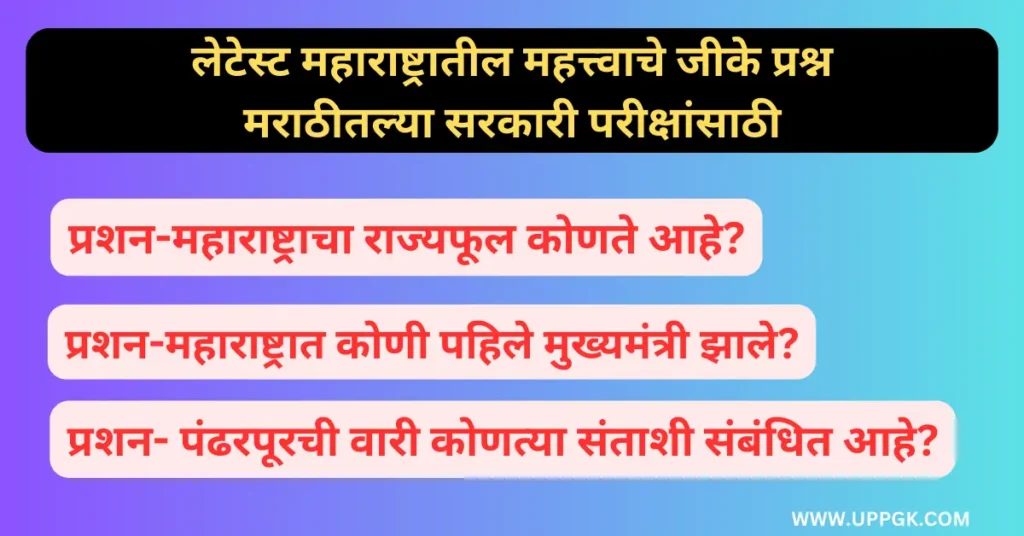 लेटेस्ट महाराष्ट्रातील महत्त्वाचे जीके प्रश्न मराठीतल्या सरकारी परीक्षांसाठी